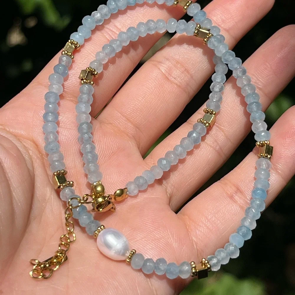 Dainty‎ stainless steel aquamarine choker